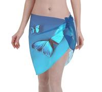 Magnifique maillot de bain pour femme imprimé papillon bleu, paréo, maillot de bain bikini, jupe enveloppante de plage, châle triangle
