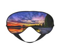 Magnifique masque de sommeil imprimé lac crépusculaire couverture des yeux en satin doux bandeau élastique ombre à paupières nuit voyage sieste pour femmes hommes