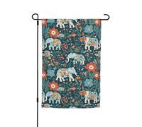 Magnifique motif prairies avec éléphant floral imprimé 30,5 x 45,7 cm drapeau de jardin toutes saisons décoration extérieure pour cour, patio, porche et pelouse drapeau