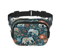 Magnifique motif prairies avec éléphant floral imprimé sac banane carré polyvalent double couche tendance pour homme et femme usage quotidien, noir, One Size
