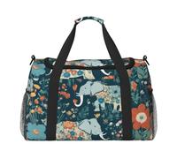 Magnifique motif prairies avec éléphant floral imprimé sac de gym grande capacité sac de transport pliable pour activités de plein air