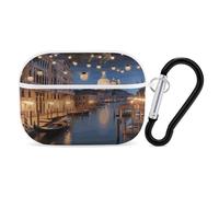 Magnifique organisateur d'écouteurs Venise la nuit - Housse de protection antichoc pour Airpods Pro avec mousqueton et clip anti-chute - Pour Airpods Pro 2ème génération - Blanc