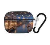 Magnifique organisateur d'écouteurs Venise la nuit - Housse de protection antichoc pour Airpods Pro avec mousqueton et clip anti-chute - Pour Airpods Pro 2ème génération - Noir