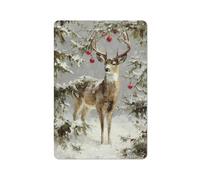 Magnifique panneau en métal avec cerf dans la forêt enneigée - Décoration murale pour bar, pub, club, café, chambre - Blanc - 30 x 20 cm
