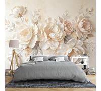 Magnifique Papier Peint Floral 3D Pour Chambre À Coucher 350 × 280 Cm Fresque Murale Moderne À Fleurs Blanches Et Roses Papier Peint Botanique Luxueux Intissé Pour Salon Fond Tv Grande Fresque M