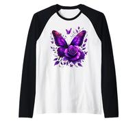 Magnifique Papillon Violet Amoureux Rose Fleur Femme Manche Raglan