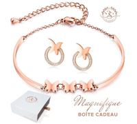 Magnifique parure Bracelet et boucles d'oreilles Papillon Baignés dans l'Or. Coffret cadeau. Marque 2Splendid®