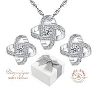 Magnifique Parure Tourbillon d'Amour Baignée dans l'OR Blanc. Coffret cadeau offert. Cadeau Femmes Noël, St Valentin. 2SPLENDID®