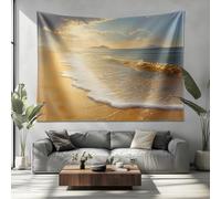 Magnifique Paysage de Plage Tapisserie, Tenture Murale, Jaune Clair Tapisserie pour Décoration Chambre Salon Suspendu Tissu Tenture Murale, Plage Couverture 150x100 cm
