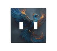 Magnifique Phoenix Plumes bleues Double Gang Bascule Plaque Murale Interrupteur Décor Taille Standard - 11,4 x 11,4 cm