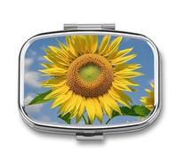 Magnifique pilulier carré à 2 compartiments en forme de tournesol pour poche, sac à main, voyage, médicaments, vitamines, mini étui décoratif