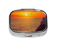 Magnifique pilulier carré imprimé coucher de soleil avec 2 compartiments, mini pilulier portable pour médicaments, vitamines, huile de poisson, compléments
