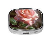 Magnifique pilulier carré imprimé peinture rose avec 2 compartiments, mini pilulier portable pour médicaments, vitamines, huile de poisson, compléments