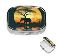 Magnifique pilulier carré portable à 2 compartiments en forme d'éléphant pour poche ou sac à main, pilulier hebdomadaire, organiseur décoratif en métal pour médicaments, vitamines, cadeau de voyage