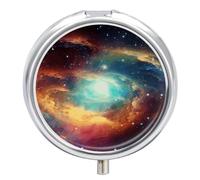 Magnifique pilulier de poche rond à 3 compartiments - Motif galaxie