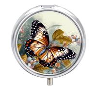 Magnifique pilulier de poche rond en forme de papillon à 3 compartiments - Portable - Décoratif - Portable - Pilulier de voyage - Organiseur de vitamines