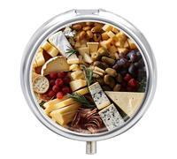 Magnifique pilulier de voyage en métal avec 3 compartiments - Imprimé planche à fromage