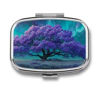 Magnifique pilulier de voyage portable à 2 compartiments Motif arbre Violet