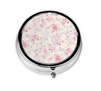 Magnifique pilulier de voyage rond vintage rose imprimé floral mignon petite poche en métal pour homme et femme 3 compartiments pilulier portable pour sac à main ou poche