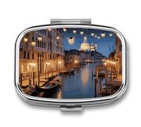 Magnifique pilulier de voyage Venise la nuit - Pilulier quotidien pour compléments alimentaires - 2 compartiments - Pratique pour transporter et ranger des médicaments