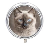 Magnifique pilulier rond à 3 compartiments en forme de chat siamois, organisateur de médicaments décoratif portable pour poche ou sac à main