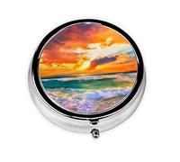Magnifique pilulier rond à 3 compartiments - Imprimé plage au coucher du soleil - Pour voyage - Organiseur de vitamines - Mini pilulier (2 pièces)