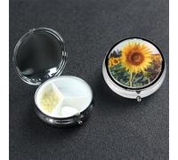 Magnifique pilulier rond en forme de tournesol à 3 compartiments - Joli pilulier de voyage portable en métal pour médicaments et vitamines - Cadeau unique pour homme et femme