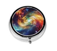 Magnifique pilulier rond imprimé galaxie avec 3 compartiments, mini pilulier portable pour médicaments, vitamines, huile de poisson, compléments