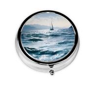 Magnifique pilulier rond imprimé mer avec 3 compartiments, mini pilulier portable pour médicaments, vitamines, huile de poisson, compléments