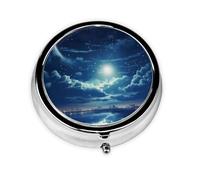 Magnifique pilulier rond imprimé nuit avec 3 compartiments, mini pilulier portable pour médicaments, vitamines, huile de poisson, compléments