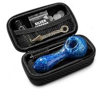 Magnifique pipe à tabac de collection de 10,2 cm avec outil de nettoyage et étui de transport, kit complet d'accessoires (bleu)