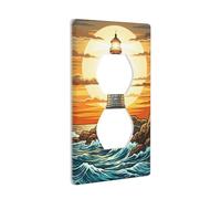 Magnifique plaque murale duplex en forme de phare de coucher de soleil, océan, 1 prise 11,4 cm (H) x 7 cm (L)