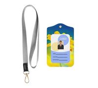 Magnifique porte-badge coulissant tendance imprimé tournesol, étui avec enrouleur rétractable et mousqueton et cordon de protection amovible