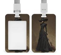 Magnifique porte-badge de sorcière avec un balai rétractable, porte-cartes, protecteur de carte pour le travail, le bureau, le médecin, l'infirmière