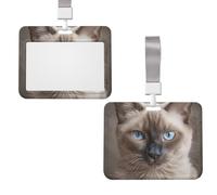Magnifique porte-badge d'identification en forme de chat siamois avec lanière coulissante - Étanche - Vertical - Avec fenêtre transparente - Pour bureau, crédit