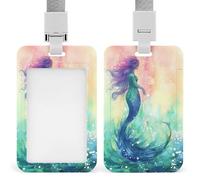 Magnifique porte-badge en forme de queue de sirène transparent avec lanière amovible - Pochette verticale en plastique rigide pour sécuriser les cartes d'identité de travail, cartes de crédit pour