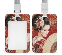Magnifique porte-badge japonais pour fille Geisha rétractable avec clip - Protecteur de carte - Badge nominatif pour le travail, le bureau, le médecin, l'infirmière