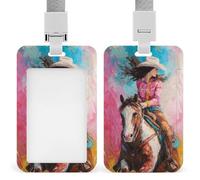 Magnifique porte-badge rétractable avec clip pour carte de cowgirl sur cheval pour le travail, le bureau, les médecins, les infirmières