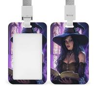 Magnifique porte-badge rétractable avec clip pour carte d'identité de sorcière mystique pour le travail, le bureau, le médecin, l'infirmière