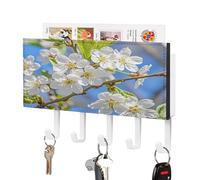 Magnifique porte-clés mural décoratif en forme de fleurs de cerisier printanières, avec 5 crochets, sans perçage, pour clés et courrier. Convient également comme étagère murale d'entrée avec crochet