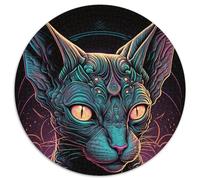Magnifique Puzzle 1000 pièces représentant Un Chat de la Jungle. Puzzle Rond 1000 pièces pour Une soirée de Jeux en Famille,décoration d'intérieur et entraînement cérébral, (67,5x67,5 cm).