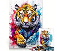 Magnifique Puzzle de 1000 pièces représentant Un Tigre à l'aquarelle,idéal pour Les Adultes Réfléchissez,entraînez-Vous et jouez ! Assemblage Solide,Aucune pièce ne se détache Un Cadeau Unique