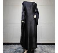 Magnifique robe de soirée musulmane en satin avec manches longues pour femme pour l'Aïd Noir Taille moyenne
