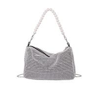 Magnifique sac à main avec chaîne de perles sous les bras pour sac à bandoulière en strass pour anniversaire, Argenté., One Size