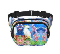 Magnifique sac banane carré double couche avec sangle réglable, motif cacatoès, oiseau et fleur - Sac banane unisexe partout avec sangle réglable, course à pied, voyage