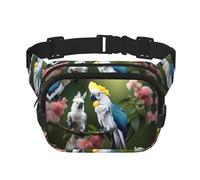 Magnifique sac banane carré double couche imprimé cacatoès oiseau fleur sac banane sac de voyage avec Bel réglable, noir, One Size