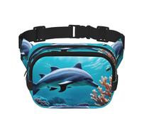 Magnifique sac banane carré imprimé dauphins du monde sous-marin avec fermeture éclair tendance