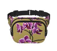Magnifique sac banane carré orchidées double couche avec sangle réglable pour activités de plein air, noir, taille unique, Noir , Taille unique