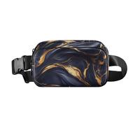 Magnifique sac banane élégant à texture marbrée bleu-or pour homme et femme avec sangle réglable pour voyage, vacances, course à pied, Superbe texture marbre bleu-or, 1 size