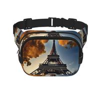 Magnifique sac banane imprimé Tour Eiffel Paris Mode Sac banane carré Noir Avec sangle réglable, noir, One Size